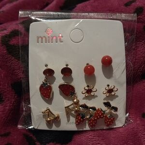 Mint Strawberry Earring Set